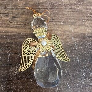 AVON Angelic Reflections Angel Gold Ornament‎ Christmas Clear Decorative 3" x 3"